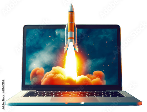 Wallpaper Mural Digital illustration of laptop and rocket, PNG transparent background. Generative AI Torontodigital.ca