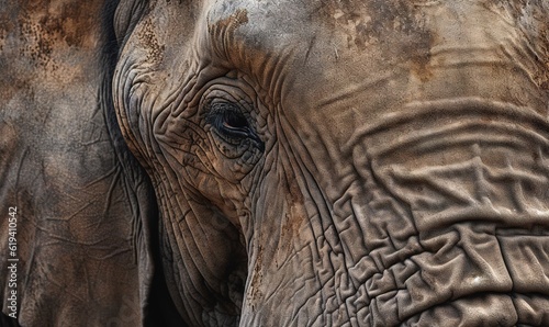  a close up of an elephant's face with a blurry background. generative ai