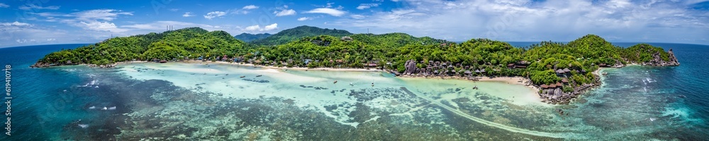 Aerial view of Freedom Beach and Taa Toh Lagoon Beach in koh Tao, Thailand