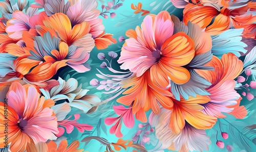  a painting of a bunch of flowers on a blue background. generative ai
