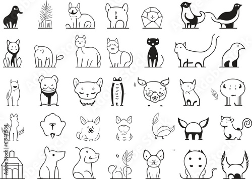 Fototapeta Naklejka Na Ścianę i Meble -  Pet friendly icon set. Included the icons as dog, cat, animals, bird, fish, and more.