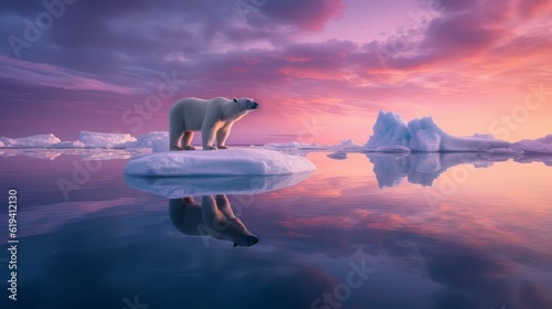 Polar bear on an ice floe, melting ice, global warming. Generative AI Technology