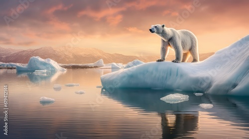 Polar bear on an ice floe  melting ice  global warming. Generative AI Technology