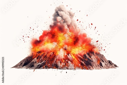 Volcanic Mountain In Eruption, transparent background. Generative AI Technology