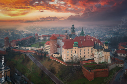 Beautiful sunrise at the Wawel Castle in Krakow. Poland