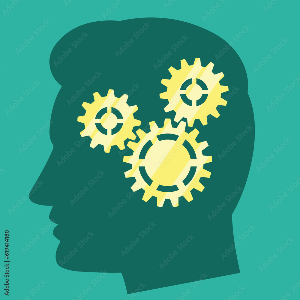 Head with cogwheels mechanism vector flat icon Head with cogwheels mechanism vector flat icon