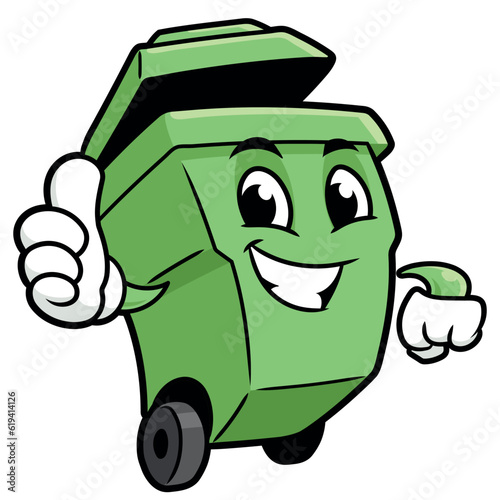 Cute smiling trash can on white background
