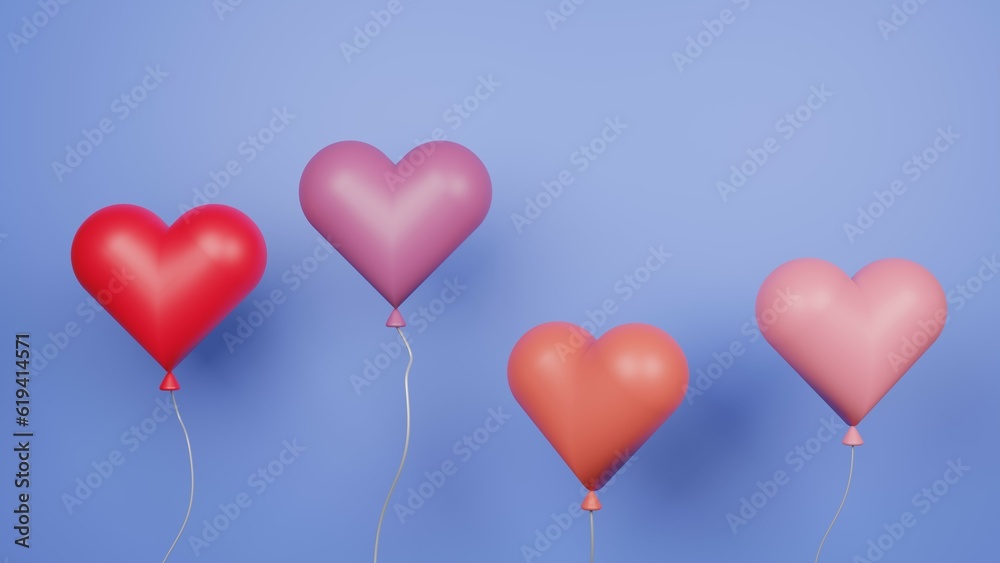 Heart balloons isolated on blue background