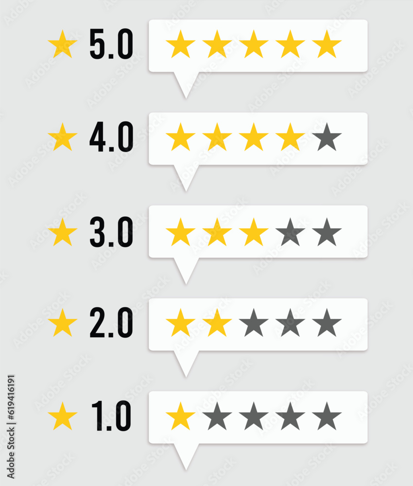 ratings 5 stars,4 stars,3 stars, 2stars, 1-star vector illustrations
