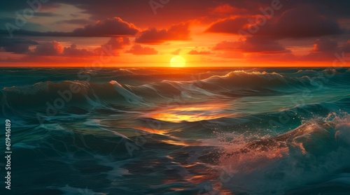 Sunset over the ocean. Generative AI. © Hanna