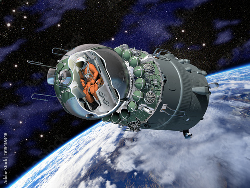 The first spaceship cutaway. 3D Illustration. photo
