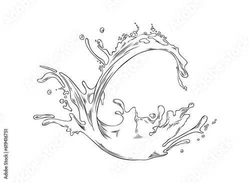 Bursts of milk or water hand drawn engraving vector illustration isolated.
