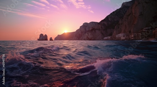 Sunset over the sea in Zakynthos island, Greece