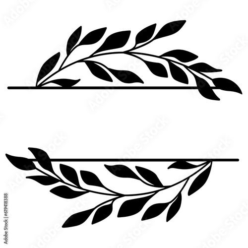 Leaves split monogram svg, Round floral wreath svg, Wedding frame