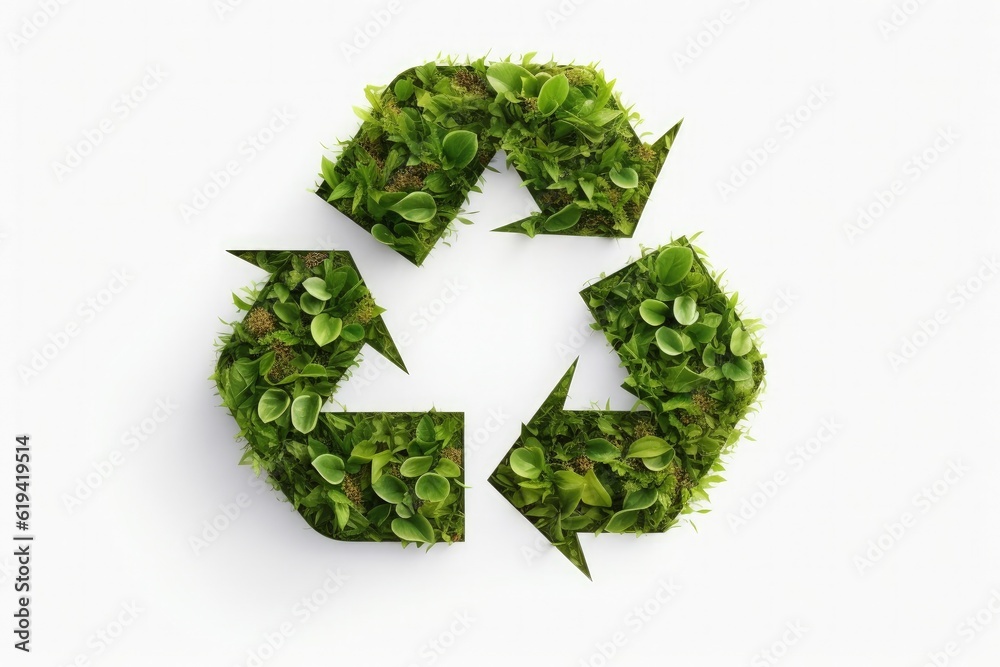 Recycling symbol with plants, environmental preservation concept. Generative AI Recycling symbol with plants, environmental preservation concept. Generative AI