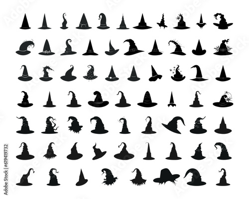 Set of witch hats icon silhouette, clip art