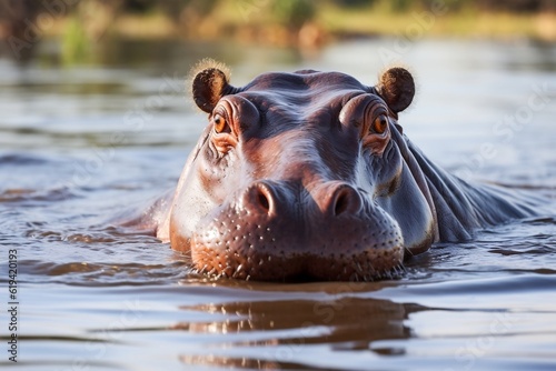 Hippopotamus Resting in Water. Generative AI