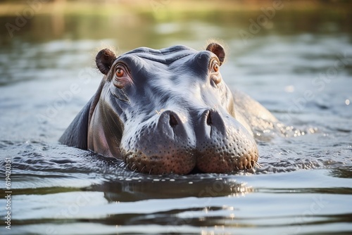 Hippopotamus Resting in Water. Generative AI