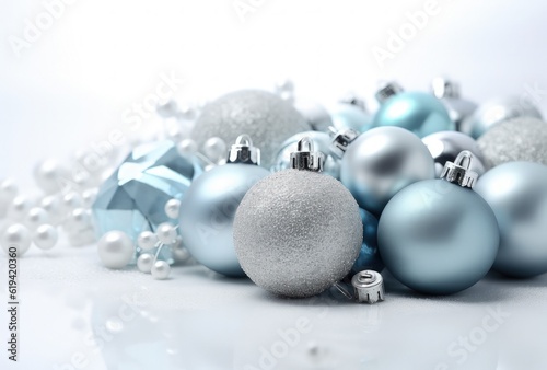 Christmas decoration balls on white background, decoration. Generative AI