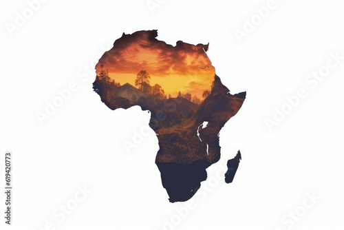 Africa map with savannah in the background  digital illustration. Generative AI