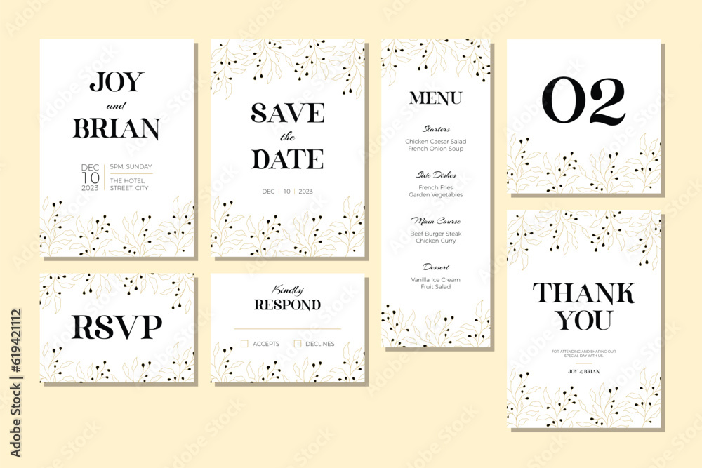 elegant black and white set of floral wedding invitation card template ...
