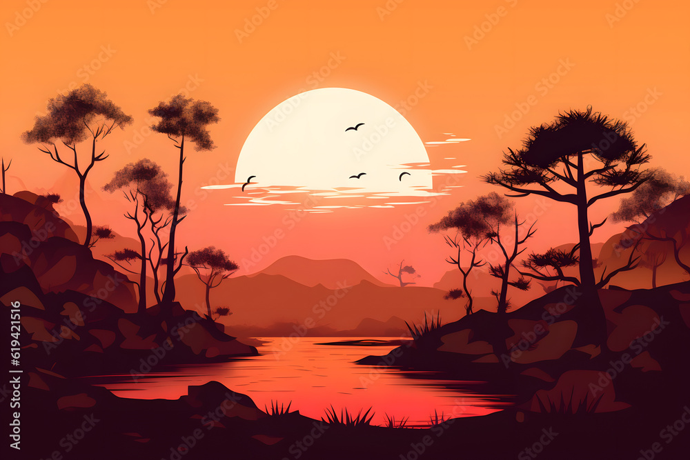 Obraz premium landscape sunset vector Made with Generative AI