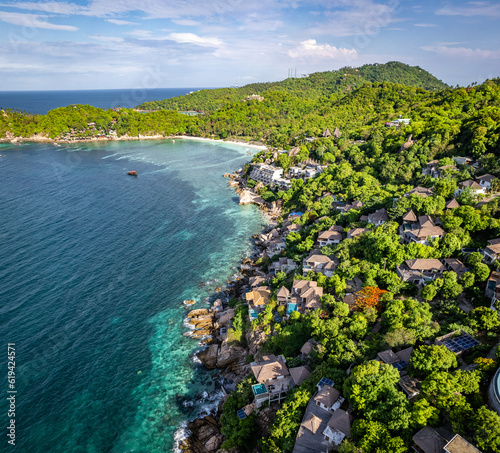 Aerial view of Shark Bay in koh Tao, Thailand photo