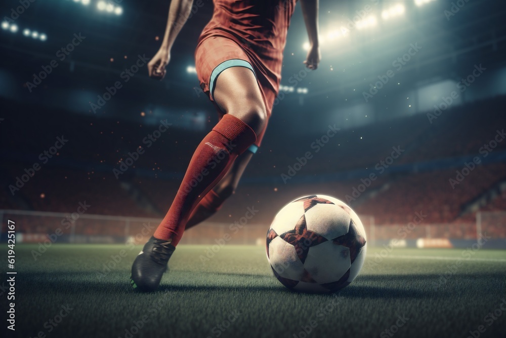 soccer goal competition football foot kick ball stadium game sport. Generative AI.