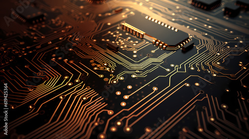Obraz na płótnie 3D Render: Circuit Board Detail. Generative AI