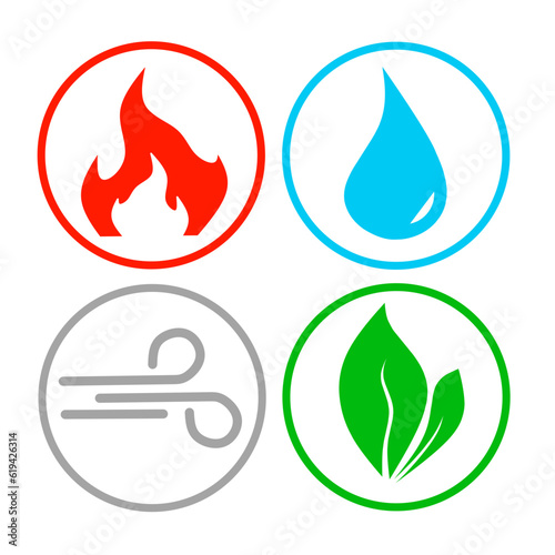 icon of the four essential elements of nature. fire, water, air and earth icons