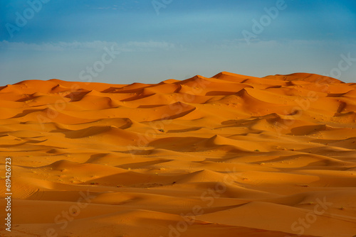 Morocco. Merzouga. Sand dunes of Sahara desert .In the early morning