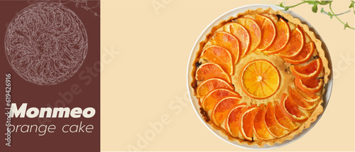 Orange Cake illustration fragrant breakfast Clothes decoration, kitchen wall, restaurant menu, bakery