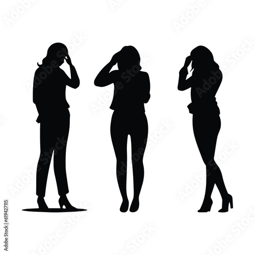  Silhouette sad and depressed woman standing  on white background.