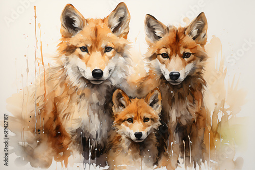 little cute wolf family in watercolor painted   © bmf-foto.de