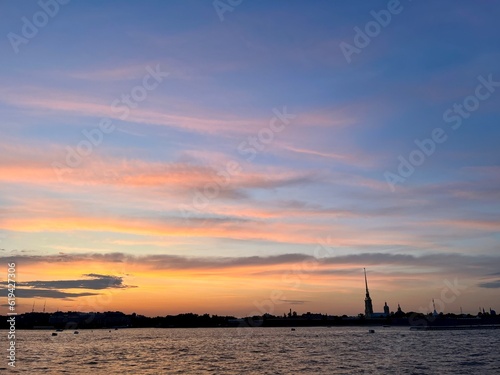 fantastic sunset colors at the city river, tender heaven, riverside