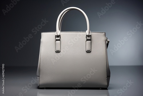Elegant Gray Leather Handbag on Gray. Generative AI
