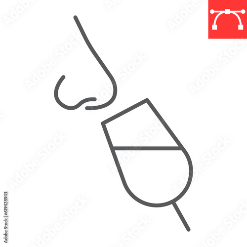 Wine tasting line icon, drink and alcohol, sommelier vector icon, smell test vector graphics, editable stroke outline sign, eps 10.