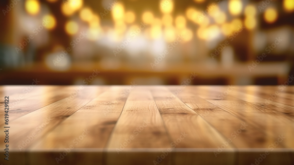 an empty tabletop podium in a restaurant with a blurred background with a copy of the evening bar space. Generative AI an empty tabletop podium in a restaurant with a blurred background with a copy of the evening bar space. Generative AI