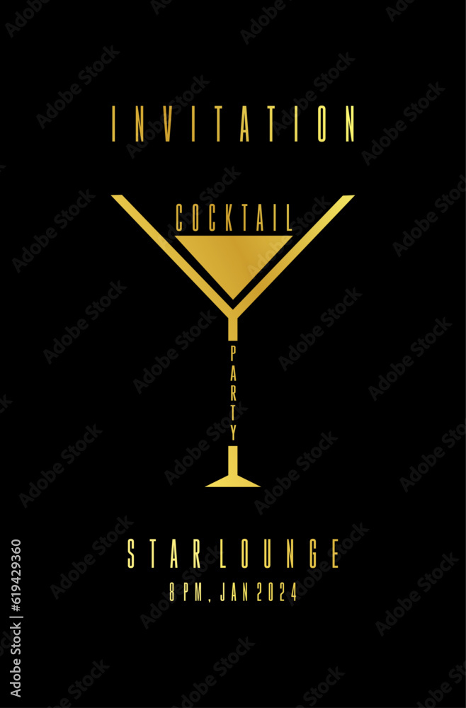 Abstract Cocktail Party Invitation, Luxury, Rich, Wine Glass, Night Party  Vector Design template