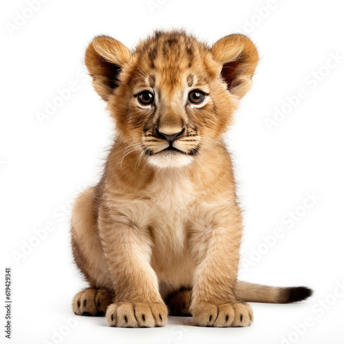 Murais de parede Close-up of a cute lion cub on white background