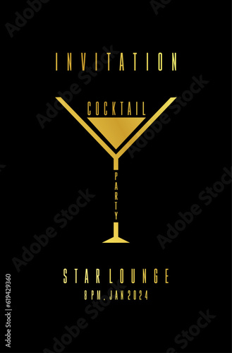 Abstract Cocktail Party Invitation, Luxury, Rich, Wine Glass, Night Party  Vector Design template