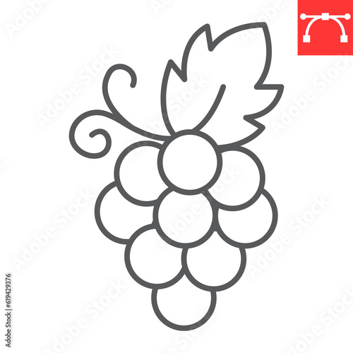 Grape line icon, food and wine, vine vector icon, snacks vector graphics, editable stroke outline sign, eps 10.