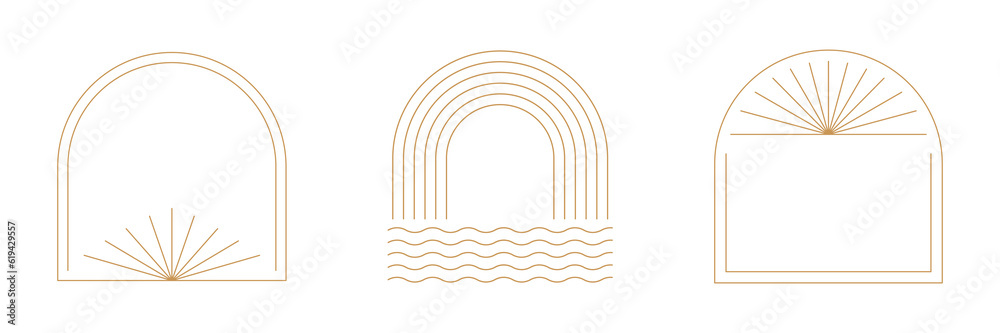 Naklejka premium Png linear frames and borders - abstract design elements for decoration or logo design templates in modern minimalist style with copy space for text, social media posts