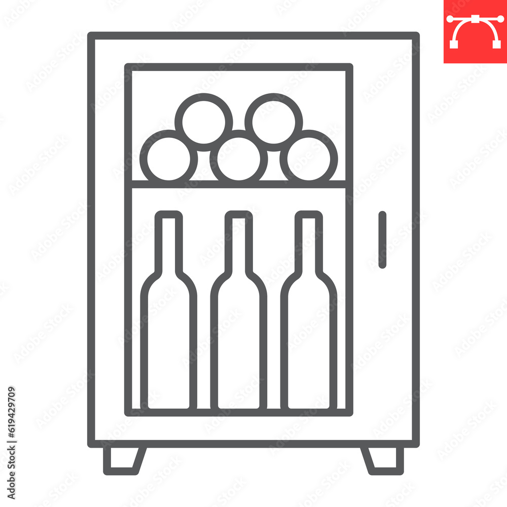 Wine fridge line icon, drink and alcohol, refrigerator with bottles vector icon, vector graphics, editable stroke outline sign, eps 10. Wine fridge line icon, drink and alcohol, refrigerator with bottles vector icon, vector graphics, editable stroke outline sign, eps 10.