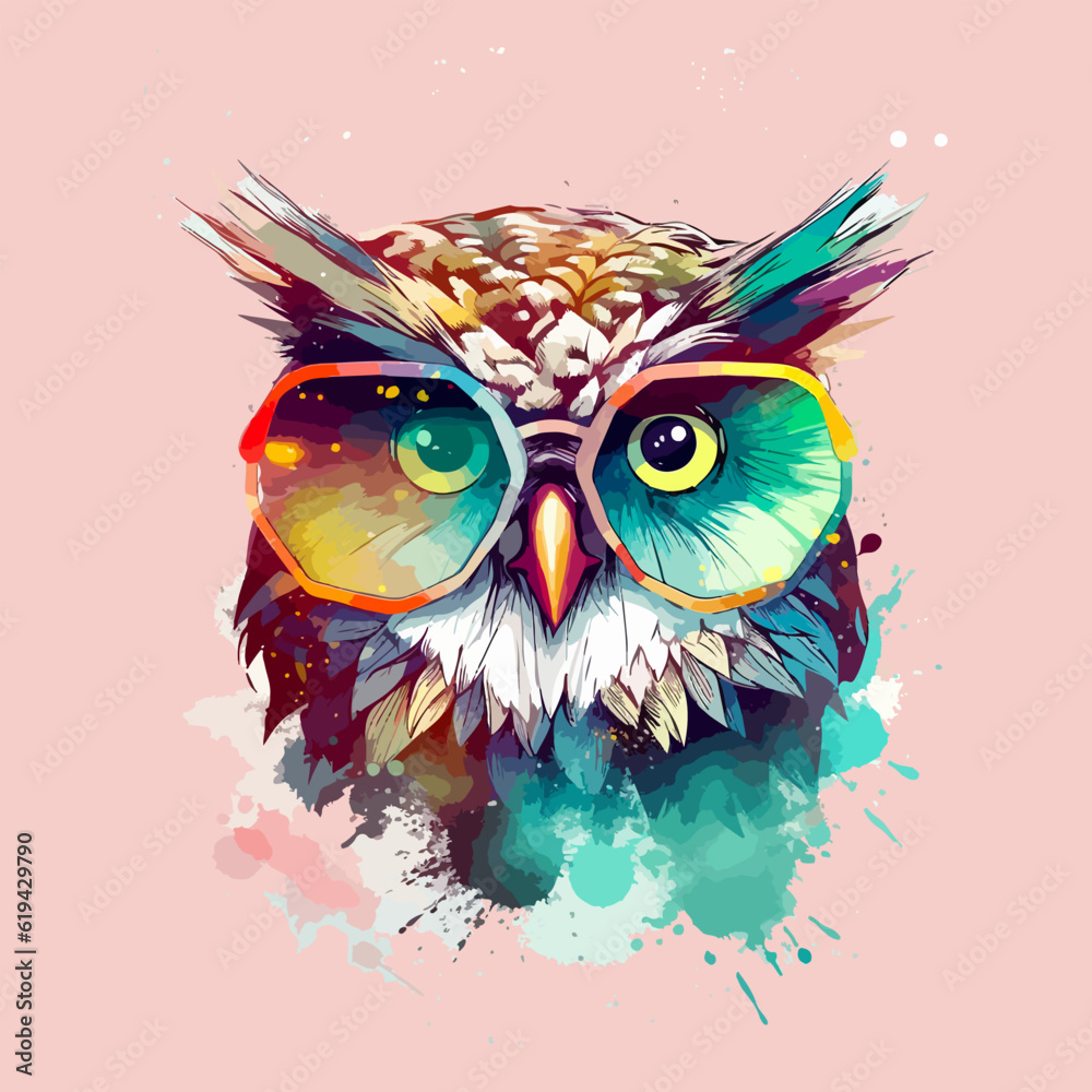Fototapeta art owl animal color illustration poster design