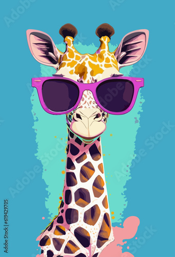 giraffe in sunglasses art summer illustration