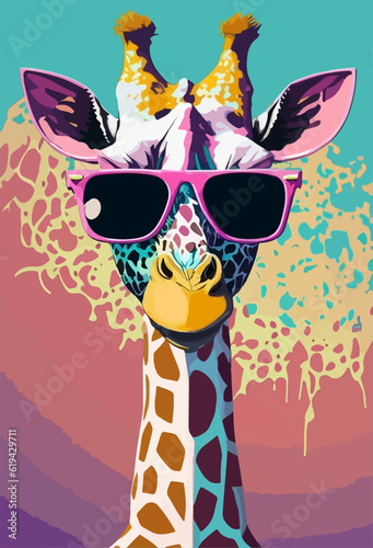 giraffe in sunglasses art summer illustration