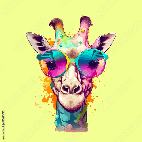 giraffe in sunglasses art summer illustration