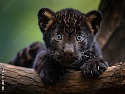 Close-up of a cute black panther cub © Venka