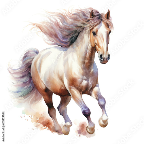 Beautiful horse watercolor painting  a stallion galloping across a meadow or desert.
